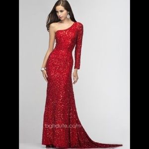 Beaded one shoulder red gown